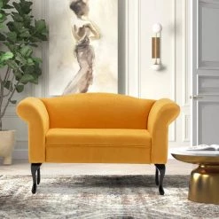 53" Loveseat Sofa, Small Upholstered Linen Oversized Chair 2 Seat Mid-Century Sofa for Living Room(Yellow) by Siavonce 19 53" Loveseat Sofa, Small Upholstered Linen Oversized Chair 2 Seat Mid-Century Sofa for Living Room(Yellow) by Siavonce -OS Home Sales Shop yellow siavonce loveseats dj y mr ac211 yellow 31 1000