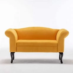 53" Loveseat Sofa, Small Upholstered Linen Oversized Chair 2 Seat Mid-Century Sofa for Living Room(Yellow) by Siavonce