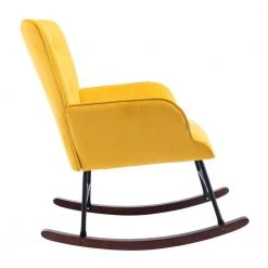 Yellow Velvet Fabric Comfortable Rocking Chair Living Room Chair With Wood And Iron Leg by Siavonce -OS Home Sales Shop yellow siavonce rockers gliders ottomans dj y w39533325 1d 1000