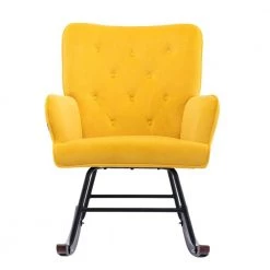 Yellow Velvet Fabric Comfortable Rocking Chair Living Room Chair With Wood And Iron Leg by Siavonce