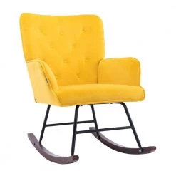 Yellow Velvet Fabric Comfortable Rocking Chair Living Room Chair With Wood And Iron Leg by Siavonce -OS Home Sales Shop yellow siavonce rockers gliders ottomans dj y w39533325 77 1000
