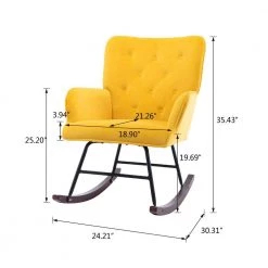 Yellow Velvet Fabric Comfortable Rocking Chair Living Room Chair With Wood And Iron Leg by Siavonce -OS Home Sales Shop yellow siavonce rockers gliders ottomans dj y w39533325 c3 1000