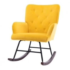 Yellow Velvet Fabric Comfortable Rocking Chair Living Room Chair With Wood And Iron Leg by Siavonce -OS Home Sales Shop yellow siavonce rockers gliders ottomans dj y w39533325 d4 1000